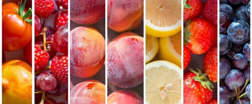 Colorful rows of fruits. Apples, oranges, and grapes. Organic healthy mediterranean diet, AI