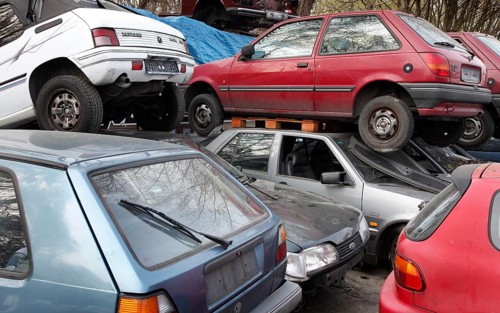 Berlin, 09.0420.09, Vehicles for scrapping at a scrap yard of a car recycler, Berlin, Germany,