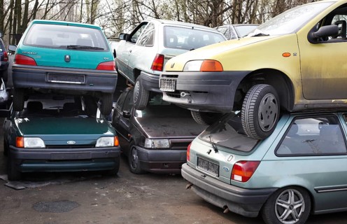 Berlin, 09.0420.09, Vehicles for scrapping at a scrap yard of a car recycler, Berlin, Germany,