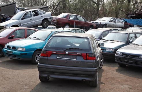 Berlin, 09.0420.09, Vehicles for scrapping at a scrap yard of a car recycler, Berlin, Germany,