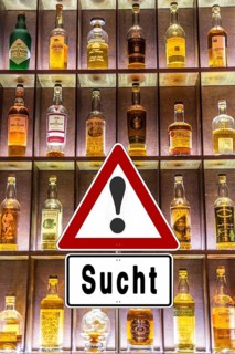 Symbolic image, warning sign for alcohol addiction, danger of addiction, alcohol abuse, health