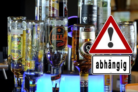 Symbolic image, warning sign for alcohol addiction, danger of addiction, alcohol abuse, health