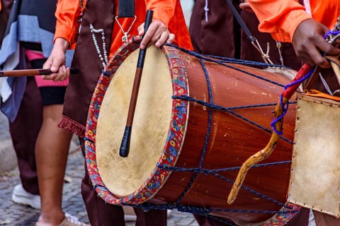 Decorated drum during a typical celebration on Brazilian streets, Belo Horizonte, Minas Gerais,