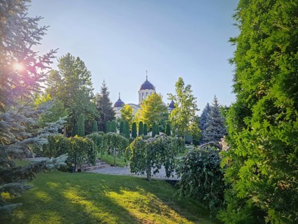 Curchi Monastery outdoor view. Christian Orthodox style church traditional for eastern Europe