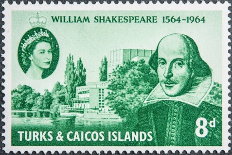 William Shakespeare (1564 1616), English playwright, poet and actor. Portrait on postage stamp from