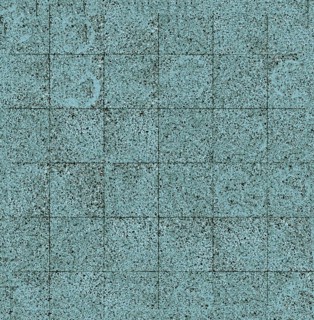 Worn blue speckled tiles with a visible grid pattern, creating a rough, textured surface
