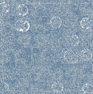 Pixelated abstract pattern with blue and white colors and circular textures