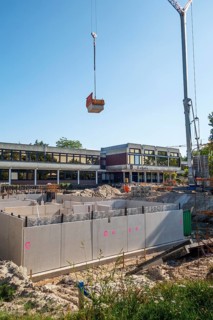 Construction site, start of structural work, new building, town hall, town centre, municipality of