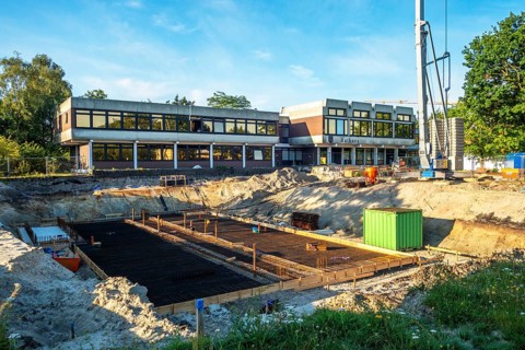 Construction site, start of structural work, new building, town hall, town centre, municipality of
