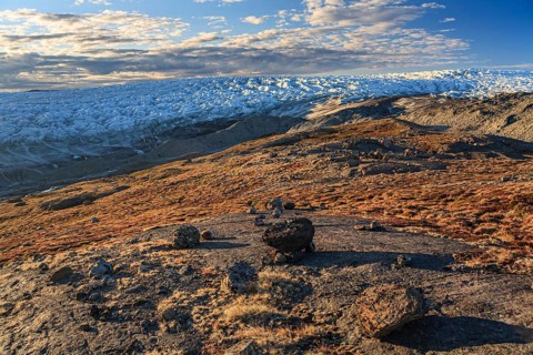 View of the Greenland ice sheet, sunny, Kangerlussuaq, Greenland, North America