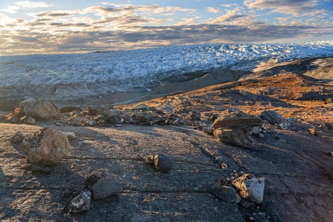 View of the Greenland ice sheet, sunny, Kangerlussuaq, Greenland, North America