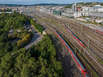 Track apron at the main railway station with a regional train. After completion of the Stuttgart 21