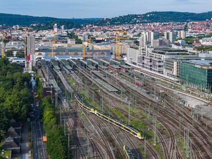 Track apron at the main railway station with a regional train. After completion of the Stuttgart 21