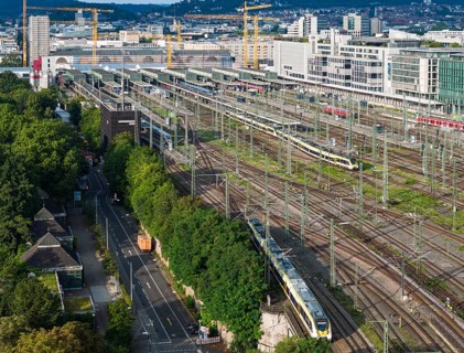 Track apron at the main railway station with a regional train. After completion of the Stuttgart 21