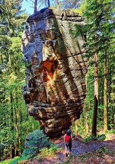 Bizarre rock Predigtstuhl on the Green Hell hiking trail, Southern Eifel nature park Park,