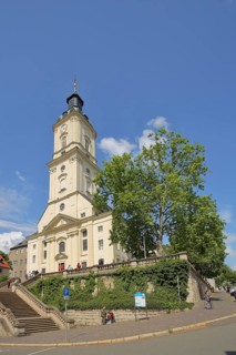 Baroque Salvator Church with staircase, Nicolaiberg, Gera, Thuringia, Germany, Europe