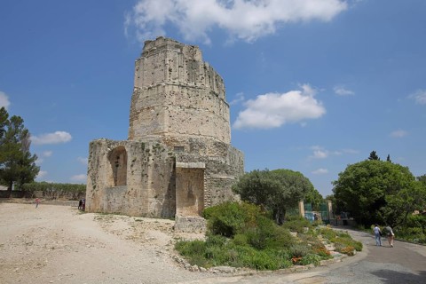 Ancient Roman monument and tower Tour Magne, Jardins de la Fontaine, Nîmes, Gard, Provence, France,