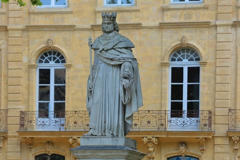 Monument and statue of King René I Anjou of the Holy Roman Empire, Imperial Prince, Prince, Cours