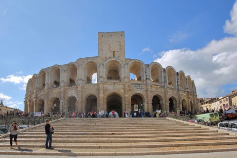 Staircase to the Amphithéâtre, tourists, visitors, landmark, staircase, Arles, Provence,