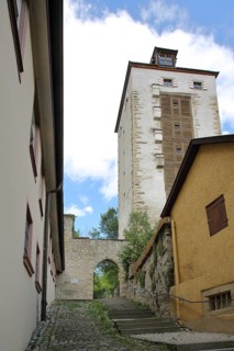 Rogue tower with historic town fortifications at Hohenberg Castle, Horb, Neckar, Neckar Valley,