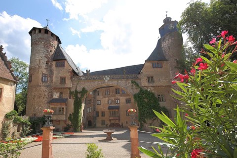 Inner courtyard of Fürstenau Castle, Steinbach, Michelstadt, Hesse, Odenwald, Germany, Europe
