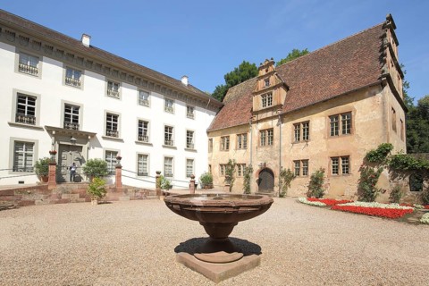 Inner courtyard of Fürstenau Castle, Steinbach, Michelstadt, Hesse, Odenwald, Germany, Europe