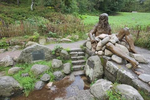 Sculpture of the river god Danuvius by Wolfgang Eckert at the source of the Breg or Danube, Roman,