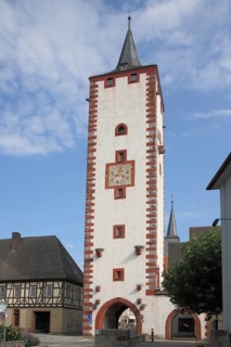 Historic Upper Gate Tower, Cat Tower, City Gate, City Tower, Karlstadt, Lower Franconia, Franconia,