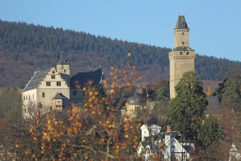 View of castle built 13th century, Kronberg, Taunus, Hesse, Germany, Europe