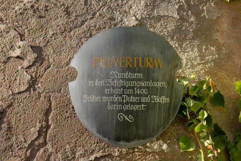Information board at the Powder Tower, Mainbernheim, Lower Franconia, Bavaria, Germany, Europe