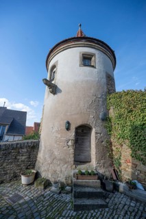 Powder tower, round tower built in the fortifications around 1400, Mainbernheim, Lower Franconia,