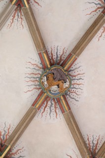 St Mark the Evangelist, depicted as a lion, keystone in the vault of St Martin's Church,