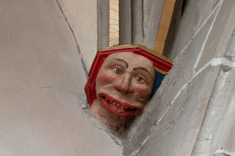 Men's head, console stone in Heilig Kreuz Minster, Rottweil, Baden-Württemberg, Germany, Europe