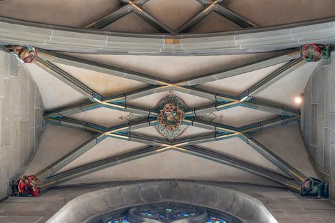 Vaults in the side altar with console figures, Heilig Kreuz Minster, Rottweil, Baden-Württemberg,