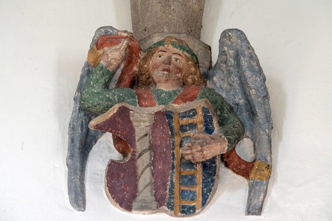Angel depicting the hostage column and the ladder of Christ's Descent from the Cross, console stone