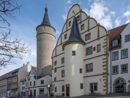 Old Town Hall and the Falter Tower, late medieval tower of the town fortifications, around 1480,