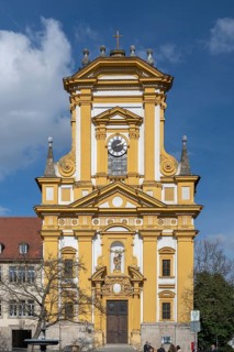 Baroque façade of the town church of St John the Baptist, Gustav-Adolf-Platz 3, Kitzingen, Lower