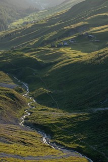 Evening mood in the mountains, view of Sapün from the Strela Pass, Davos, Grisons, Switzerland,