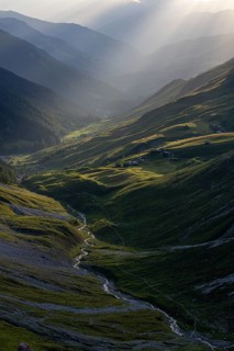 Evening mood in the mountains, view of Sapün from the Strela Pass, Davos, Grisons, Switzerland,