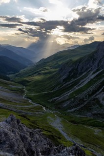Evening mood in the mountains, view of Sapün from the Strela Pass, Davos, Grisons, Switzerland,