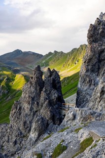 Rocky path below Weisshorn, Davos, Graubünden, Switzerland, Europe