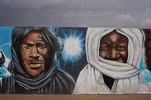 Mural painting depicting Ibrahima Fall (left) and Amadou Bamba (right), two sufi masters and muslim
