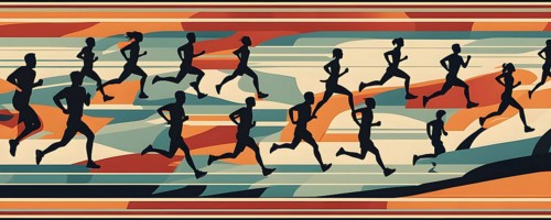Vintage wallpaper of city marathon runners in a mixed group of men and women, AI generated