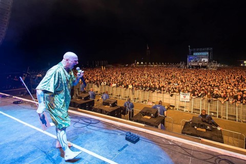 Stumpen (Gero Ivers), singer of the Berlin band Knorkator, at the Wacken Open Air in Wacken. The