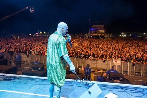 Stumpen (Gero Ivers), singer of the Berlin band Knorkator, at the Wacken Open Air in Wacken. The