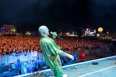 Stumpen (Gero Ivers), singer of the Berlin band Knorkator, at the Wacken Open Air in Wacken. The