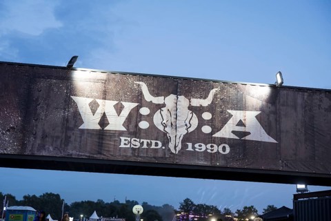W:O:A logo above the entrance area at the Wacken Open Air in Wacken. The traditional metal festival