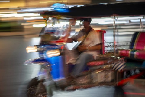 Tuk Tuk in traffic at night, Bangkok, Thailand, Asia