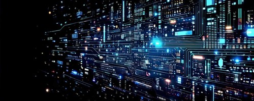 Cyber technology mosaic wallpaper illustration in digital art, AI generated