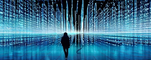 Cyber technology mosaic wallpaper illustration in digital art, AI generated